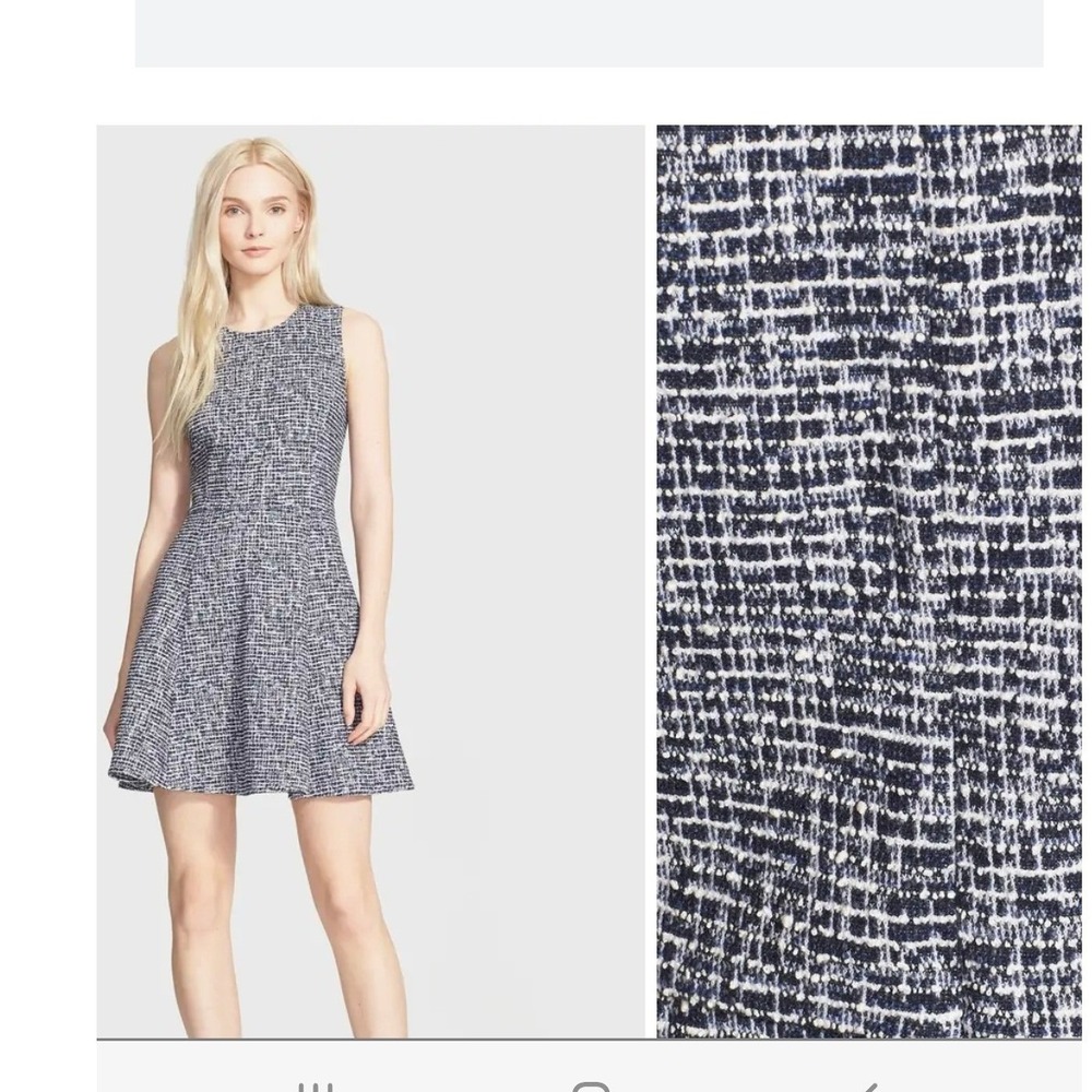 Theory Navy White Tweed Sleeveless Fit and Flare Dress Size 6 Cotton Blend Mini